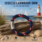 Segelseilarmband Kellenhusen blau-weiss-rot 8 mm – Maritimes Armband mit Magnetverschluss – Handgefertigt in Travemünde