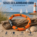 Segelseilarmband Flensburg Orange 8 mm – Maritimes Armband mit Magnetverschluss – Handgefertigt in Travemünde