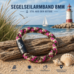 Segelseilarmband Haffkrug Lila Beige 8 mm – Maritimes Armband mit Magnetverschluss – Handgefertigt in Travemünde