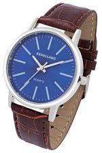 Excellanc Herrenuhr, Lederimitationsband, Ø 40 mm, braun/silberfarben/blau – Bild 2