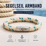 Segelseilarmband Scharbeutz Beige-Grün-Gold 8 mm – Maritimes Armband mit Magnetverschluss – Handgefertigt in Travemünde