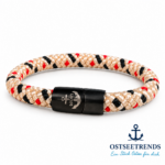 Segelseilarmband Eckernförde Beige Rot Schwarz Magnetverschluss