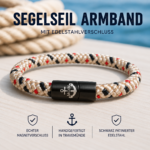 Segelseil Armband Beige Rot Schwarz mit Moin-Anker Magnetverschluss handgefertigt in Travemünde