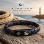 Nebelwanderer Küstenkompass - PU-Lederarmband Gecco Blau-Braun