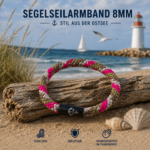 Segelseilarmband Kiel Pink/Olive 8 mm – Maritimes Armband mit Magnetverschluss – Handgefertigt in Travemünde
