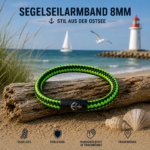 Segelseilarmband Rettin Grün Schwarz 8 mm – Maritimes Armband mit Edelstahlverschluss