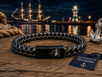 Travemünder Hafennacht – Maritimes PU-Lederarmband Schwarz-Weiß