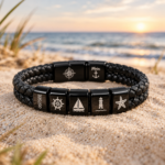 Ostsee Armband Schwarz – Geflochtenes Kunstleder & Edelstahl mit maritimen Motiven