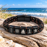Ostsee Armband Herren Schwarz Braun mit maritimen Motiven