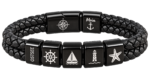 Ostsee Armband Schwarz – Geflochtenes Kunstleder & Edelstahl mit maritimen Motiven – Bild 4